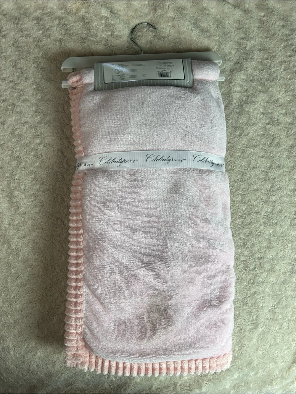Celebrity Baby Solid Light Pink Baby Blanket Ribbed Edge Reversible RN 164273